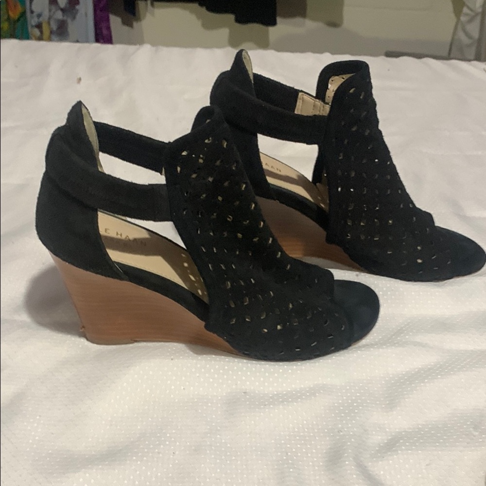 Cole Haan Black Heeled Shoes with Intricate Design - Picture 3 of 5